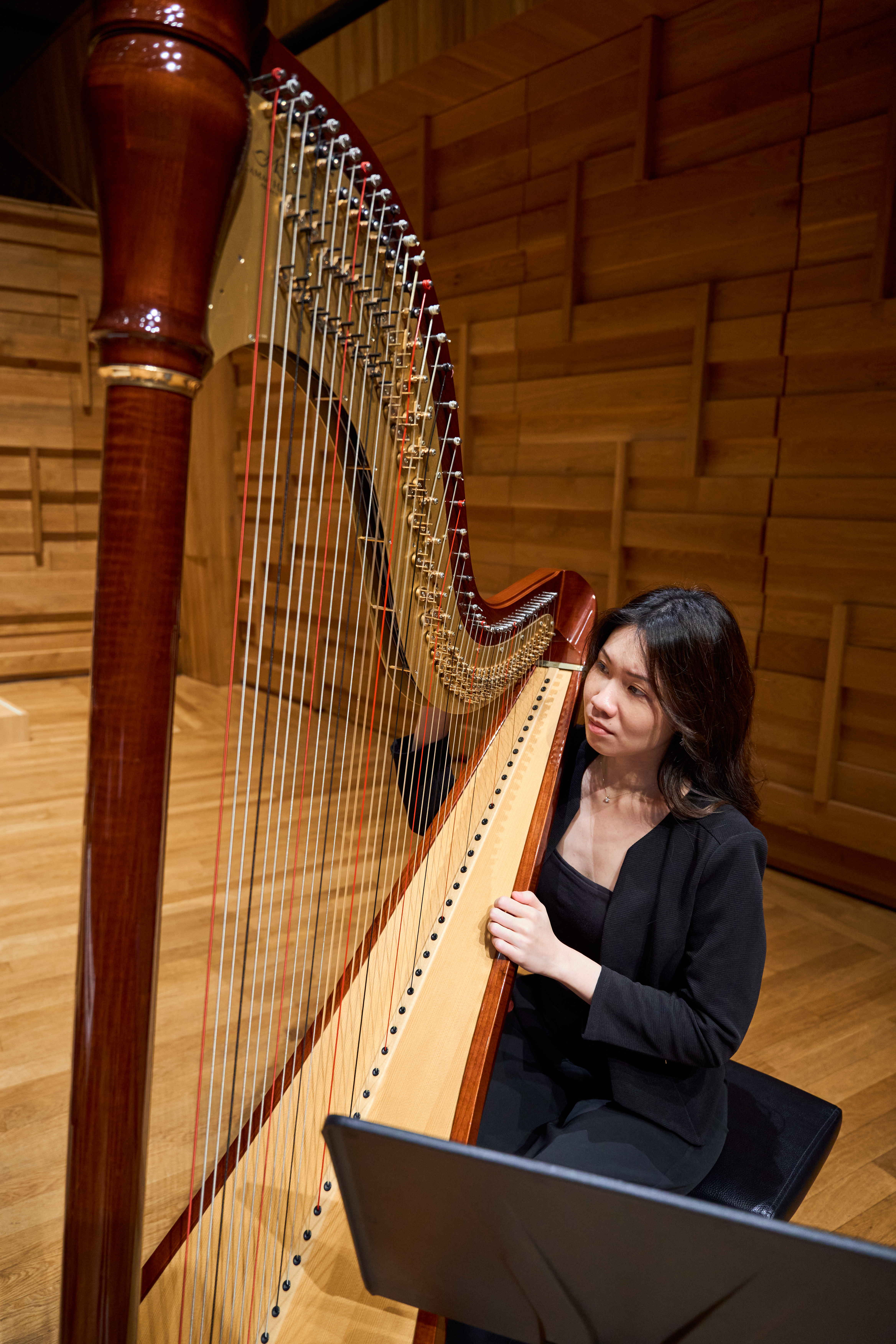 NTU Symphony Orchestra harpist in performance
