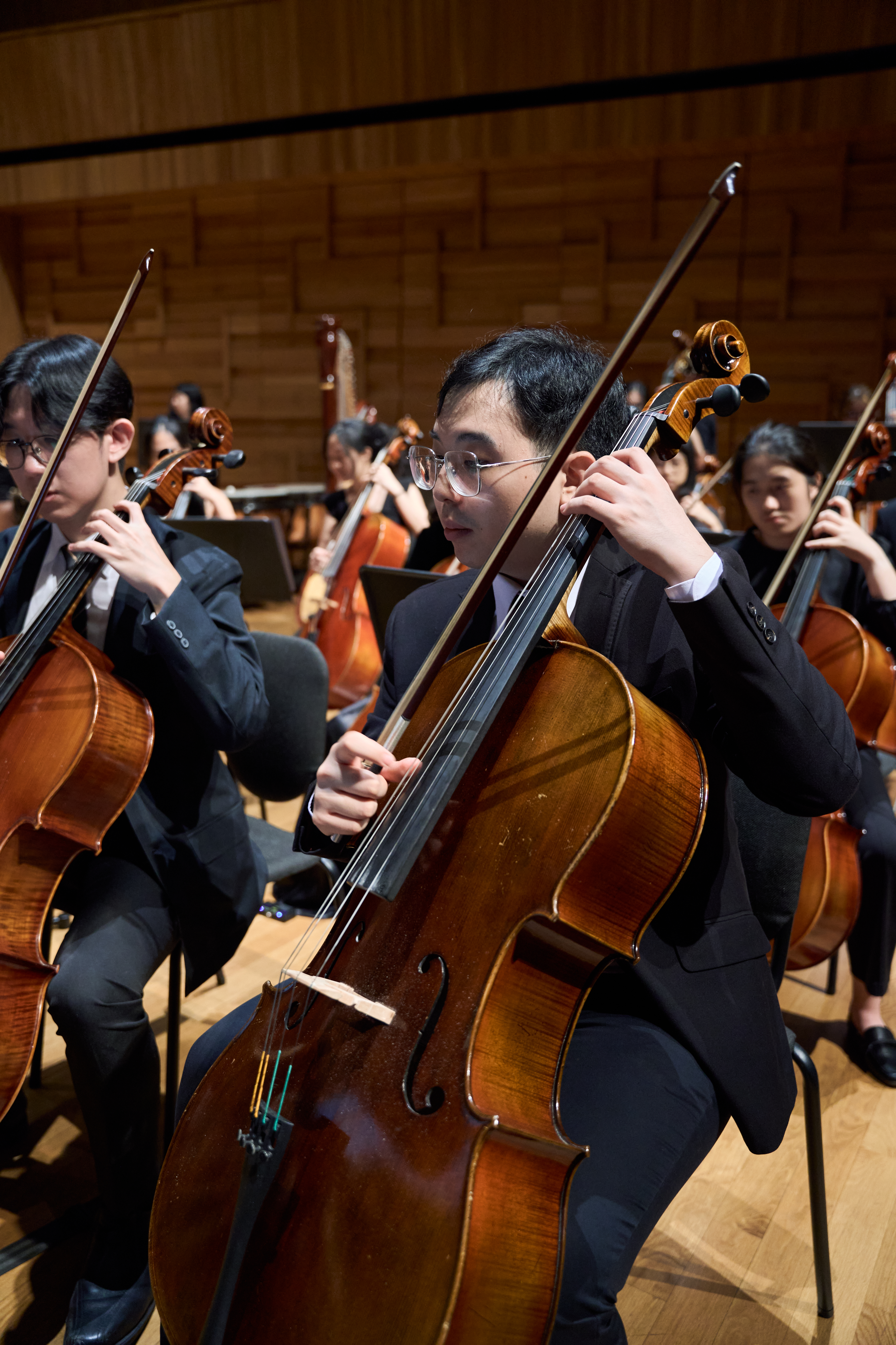 NTU Symphony Orchestra cellist on stage